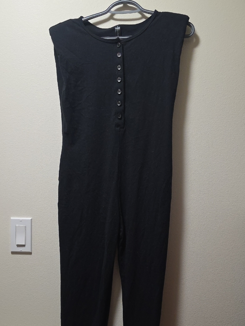 Black Sleeveless Henley Jumpsuit